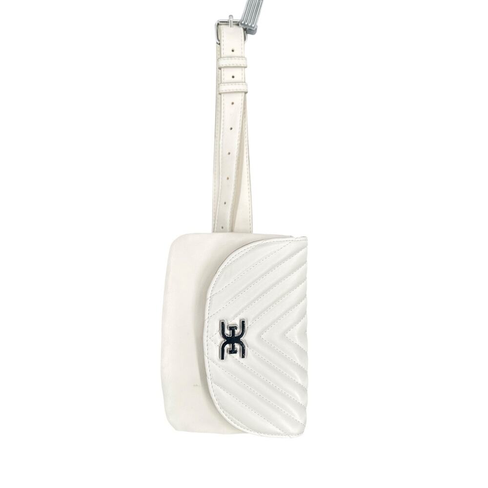 Sam Edelman Hallie White Quilted Pattern Adjustable Strap Metal Logo‎ Belt Bag